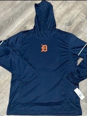Detroit Tigers Navy Hooded Pullover with Orange D Logo